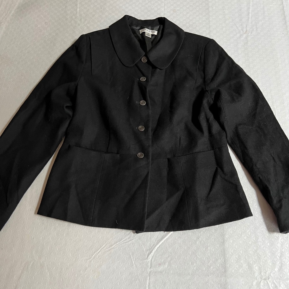 Vintage Pendleton Black 100% Wool Peplum Jacket Peter Pan Collar Petite 10